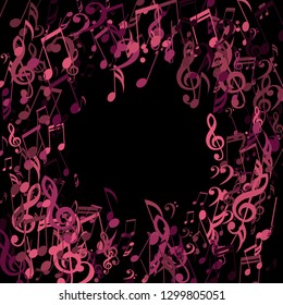 Round Frame of Musical Notes. Modern Background with Notes, Bass and Treble Clefs. Vector Element for Musical Poster, Banner, Advertising, Card. Minimalistic Simple Background.