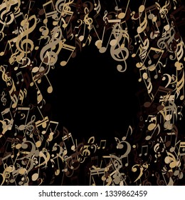 Round Frame of Musical Notes. Modern Background with Notes, Bass and Treble Clefs. Vector Element for Musical Poster, Banner, Advertising, Card. Minimalistic Simple Background.