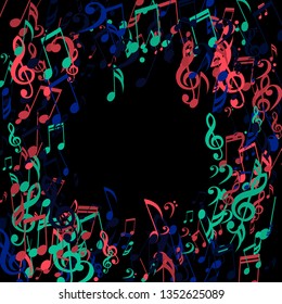 Round Frame of Musical Notes. Modern Background with Notes, Bass and Treble Clefs. Vector Element for Musical Poster, Banner, Advertising, Card. Minimalistic Simple Background.