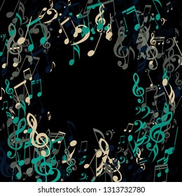 Round Frame of Musical Notes. Trendy Background with Notes, Bass and Treble Clefs. Vector Element for Musical Poster, Banner, Advertising, Card. Minimalistic Simple Background.