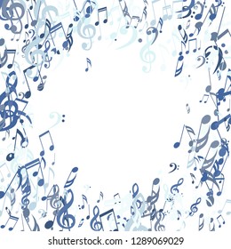 Round Frame of Musical Signs. Abstract Background with Notes, Bass and Treble Clefs. Vector Element for Musical Poster, Banner, Advertising, Card. Minimalistic Simple Background.