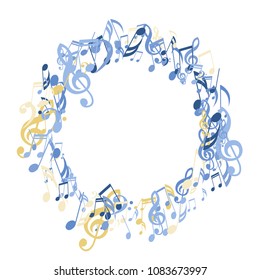 Round Frame of Musical Signs. Creative Background with Notes, Bass and Treble Clefs. Vector Element for Musical Poster, Banner, Advertising, Card. Minimalistic Simple Background.