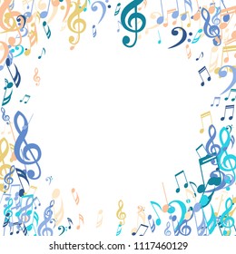 Round Frame of Musical Signs. Creative Background with Notes, Bass and Treble Clefs. Vector Element for Musical Poster, Banner, Advertising, Card. Minimalistic Simple Background.