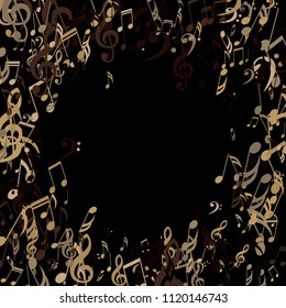 Round Frame of Musical Signs. Creative Background with Notes, Bass and Treble Clefs. Vector Element for Musical Poster, Banner, Advertising, Card. Minimalistic Simple Background.