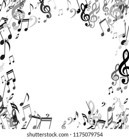 Round Frame of Musical Signs. Creative Background with Notes, Bass and Treble Clefs. Vector Element for Musical Poster, Banner, Advertising, Card. Minimalistic Simple Background.