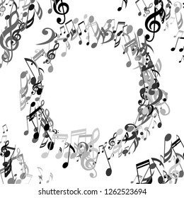 Round Frame of Musical Signs. Creative Background with Notes, Bass and Treble Clefs. Vector Element for Musical Poster, Banner, Advertising, Card. Minimalistic Simple Background.