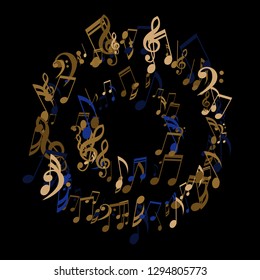Round Frame of Musical Signs. Creative Background with Notes, Bass and Treble Clefs. Vector Element for Musical Poster, Banner, Advertising, Card. Minimalistic Simple Background.