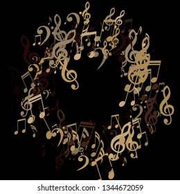 Round Frame of Musical Signs. Creative Background with Notes, Bass and Treble Clefs. Vector Element for Musical Poster, Banner, Advertising, Card. Minimalistic Simple Background.