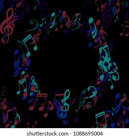 Round Frame of Musical Signs. Modern Background with Notes, Bass and Treble Clefs. Vector Element for Musical Poster, Banner, Advertising, Card. Minimalistic Simple Background.