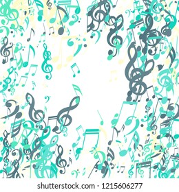 Round Frame of Musical Signs. Modern Background with Notes, Bass and Treble Clefs. Vector Element for Musical Poster, Banner, Advertising, Card. Minimalistic Simple Background.