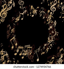 Round Frame of Musical Signs. Modern Background with Notes, Bass and Treble Clefs. Vector Element for Musical Poster, Banner, Advertising, Card. Minimalistic Simple Background.