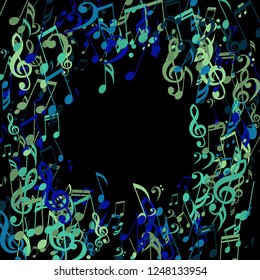 Round Frame of Musical Signs. Trendy Background with Notes, Bass and Treble Clefs. Vector Element for Musical Poster, Banner, Advertising, Card. Minimalistic Simple Background.
