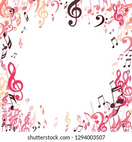 Round Frame of Musical Signs. Trendy Background with Notes, Bass and Treble Clefs. Vector Element for Musical Poster, Banner, Advertising, Card. Minimalistic Simple Background.