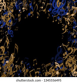 Round Frame of Musical Signs. Trendy Background with Notes, Bass and Treble Clefs. Vector Element for Musical Poster, Banner, Advertising, Card. Minimalistic Simple Background.