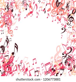 Round Frame of Musical Symbols. Abstract Background with Notes, Bass and Treble Clefs. Vector Element for Musical Poster, Banner, Advertising, Card. Minimalistic Simple Background.