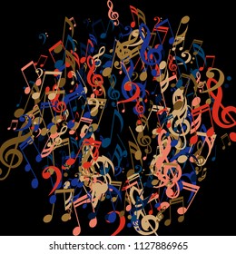 Round Frame of Musical Symbols. Creative Background with Notes, Bass and Treble Clefs. Vector Element for Musical Poster, Banner, Advertising, Card. Minimalistic Simple Background.