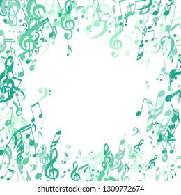 Round Frame of Musical Symbols. Creative Background with Notes, Bass and Treble Clefs. Vector Element for Musical Poster, Banner, Advertising, Card. Minimalistic Simple Background.