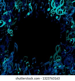 Round Frame of Musical Symbols. Creative Background with Notes, Bass and Treble Clefs. Vector Element for Musical Poster, Banner, Advertising, Card. Minimalistic Simple Background.