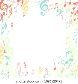 Round Frame of Musical Symbols. Modern Background with Notes, Bass and Treble Clefs. Vector Element for Musical Poster, Banner, Advertising, Card. Minimalistic Simple Background.