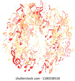 Round Frame of Musical Symbols. Modern Background with Notes, Bass and Treble Clefs. Vector Element for Musical Poster, Banner, Advertising, Card. Minimalistic Simple Background.