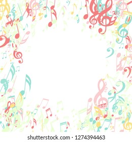 Round Frame of Musical Symbols. Modern Background with Notes, Bass and Treble Clefs. Vector Element for Musical Poster, Banner, Advertising, Card. Minimalistic Simple Background.