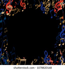 Round Frame of Musical Symbols. Trendy Background with Notes, Bass and Treble Clefs. Vector Element for Musical Poster, Banner, Advertising, Card. Minimalistic Simple Background.