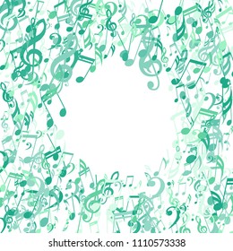 Round Frame of Musical Symbols. Trendy Background with Notes, Bass and Treble Clefs. Vector Element for Musical Poster, Banner, Advertising, Card. Minimalistic Simple Background.