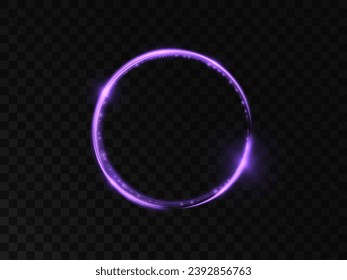 Round frame with neon light effect. Abstract round purple light neon border shape. Futuristic glowing screen. Vector	