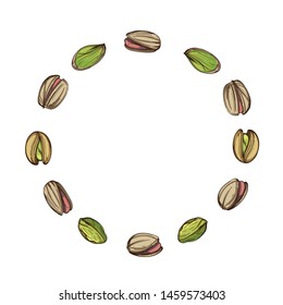 Round frame with nuts on a white background. Cartoon style.