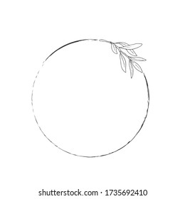 a round frame with an olive branch. Hand drawn vector immage