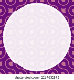 Round frame on background of abstract geometric SEAMLESS pattern with leaves, lines and fractal ornament. Spring and summer ornates for social network page decoration. Vector