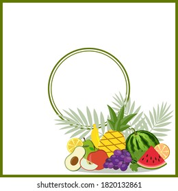 round frame on the background of a fruit composition, color vector illustration isolated on a white background, clipart, design, decoration