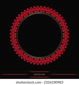 Round frame on black background, workpiece for your design. Decorative asian ornamental elements and motifs of Kazakh, Kyrgyz, Uzbek, national Asian decor for round plate, textile and print design. 