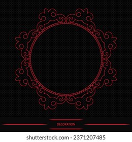 Round frame on black background, workpiece for your design. Decorative asian ornamental elements and motifs of Kazakh, Kyrgyz, Uzbek, national Asian decor for round plate, textile and print design. 