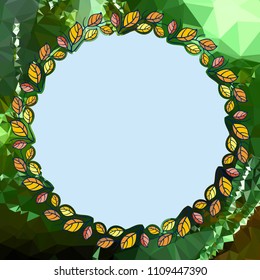 Round frame on a square mosaic background. Copy space. Vector clip art.