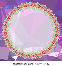 Round frame on a square mosaic background. Copy space. Vector clip art.