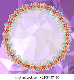 Round frame on a square mosaic background. Copy space. Vector clip art.