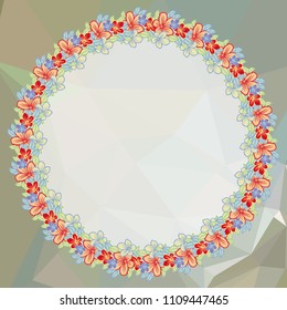 Round frame on a square mosaic background. Copy space. Vector clip art.