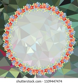 Round frame on a square mosaic background. Copy space. Vector clip art.