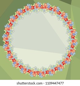 Round frame on a square mosaic background. Copy space. Vector clip art.