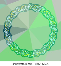 Round frame on a square mosaic background. Copy space. Vector clip art.