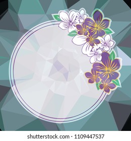Round frame on a square mosaic background. Copy space. Vector clip art.