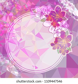 Round frame on a square mosaic background. Copy space. Vector clip art.
