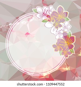 Round frame on a square mosaic background. Copy space. Vector clip art.