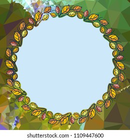 Round frame on a square mosaic background. Copy space. Vector clip art.