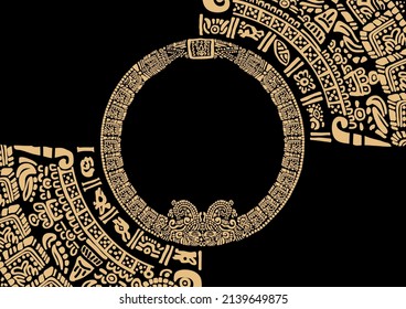 Round frame on the theme of the ancient civilization of America.Mayan calendar.Images of characters of ancient American Indians.
The Aztecs, Mayans, Incas.
Signs and symbols of the ancient world. Mexi