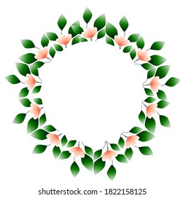Round frame of orange flowers on a white background with green leaves. Vector. Use for cards, banners, web design, advertising.