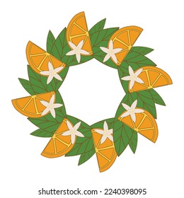 Round frame with oranges and leaves space for text