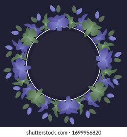 Round frame of orchids on a dark background. Vector illustration