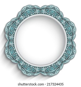 Round frame ornament, vector decorative plate with shadow on white, eps10